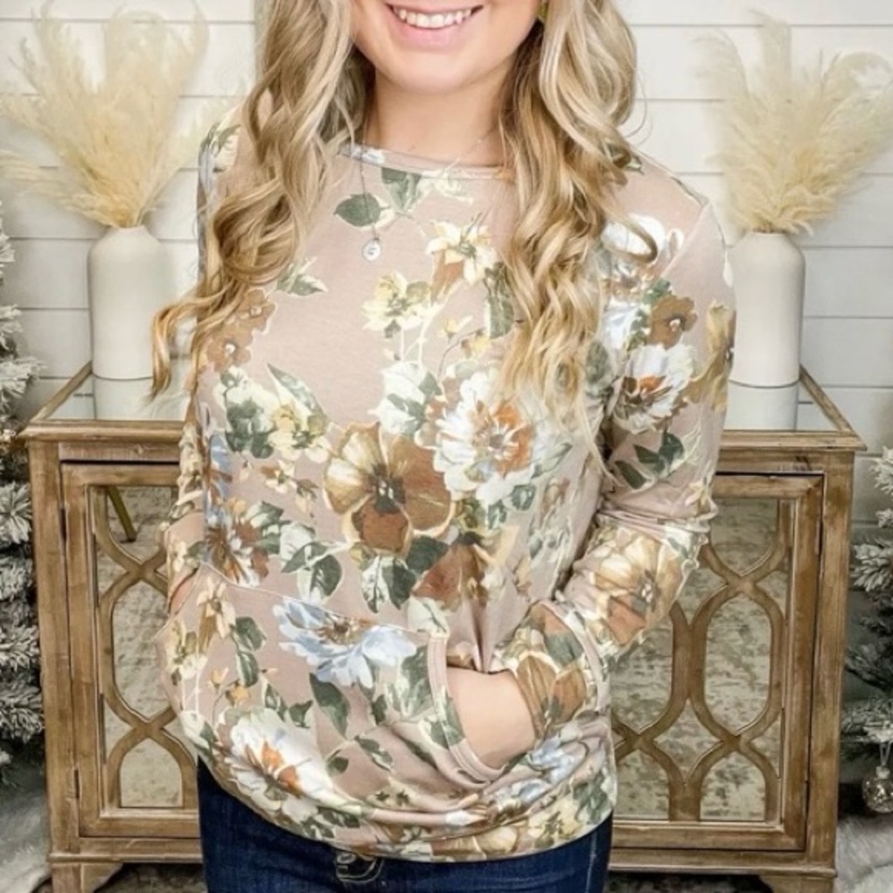 Be Stage Mocha Floral Sweatshirt Pullover Top Women’s S NWOT